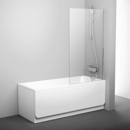 Шторка для ванны RAVAK PVS1-80 блестящий профиль, прозрачное стекло