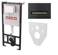 ALCAPLAST Set инсталяционный с кнопкой черный-мат/золотой-мат и шумоизоляцией