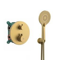 IO Round Встраиваемый термостат на 2/3 выхода с гарнитуром, браш.золото