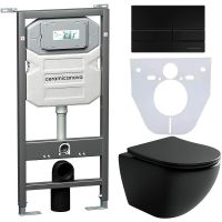 Сет 4 в 1: Подвесной унитаз Metropol Rimless арт. CN4002MB + Шумоизоляционная панель для инсталляции