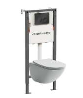 Комплект Подвесной унитаз MONO Rimless + Система инсталляции Balance кнопка Circle, черный матовый