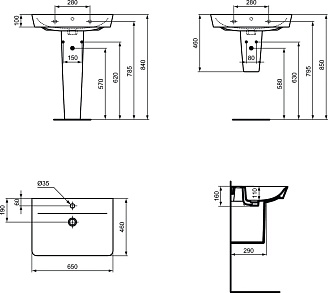 IS CONNECT  AIR Curve раковина 65 см,для монтажа соло с сифоном, колонной с отверстием под смеситель