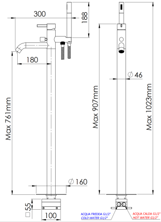 Смеситель для ванны Remer Metrica MC08CFP, черный брашированный хром
