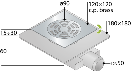 OMP Tea Трап Tirana Unseen 120х120 мм, горизонтальный выход DN50