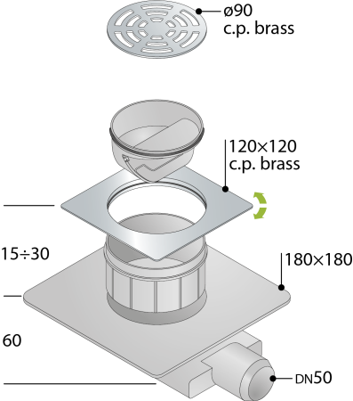 OMP Tea Трап Tirana Unseen 120х120 мм, горизонтальный выход DN50