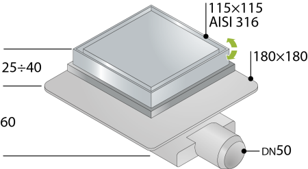 OMP Tea Трап Tirana Unseen 115х115 мм, решетка 2в1, горизонтальный выход