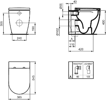 IS ELLISSE Напольный пристенный безободковый унитаз с сиденьем, крышкой с функцией плавного закрытия