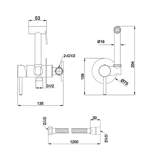 Ravak Смеситель для биде с гигиеническим душем BM 050.20 ЧЕРНЫЙ
