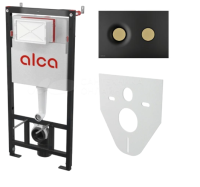 ALCAPLAST Set инсталяционный с кнопкой черный-мат/золотой-мат и шумоизоляцией M1978-7-VE-01