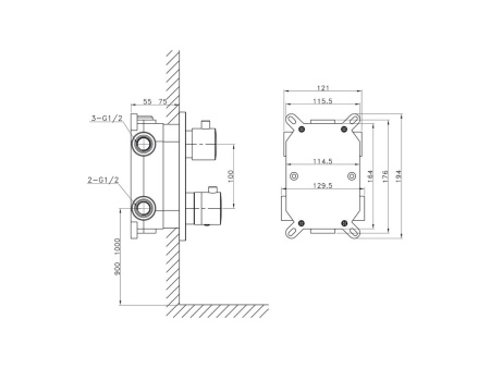 IO Встраиваемый комплект для душа термостатический ROUND (3082CB+3025CB+3059CB) медь