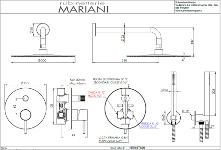 Mariani NEXT Смеситель для душа B22873NSPP3WB, золото брашированное