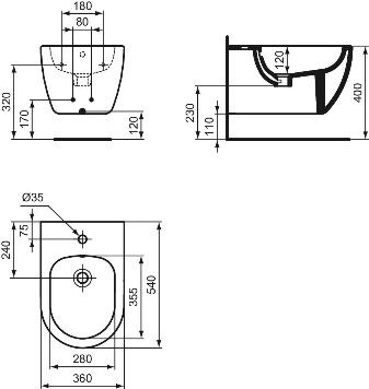IS ELLISSE Подвесное биде с крепежом для полностью скрытого монтажа
