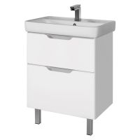 Dreja Q Plus 55см, Тумба под умывальник подвесная/напольная, 2 ящика, с опорами, белый глянец