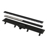 ALCAPLAST Дренажный канал с порогами, с перф. решеткой,  под клад. плит.Simple 750м, черный