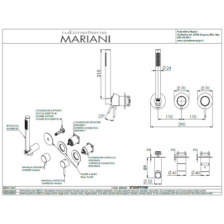Mariani NEXT Смеситель для душа B16873NSPP3WB, нержавеющая сталь