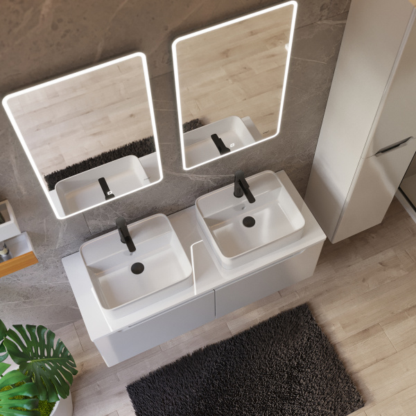 99.9401 W Столешница стекл. с 2-мя отв. под умыв.