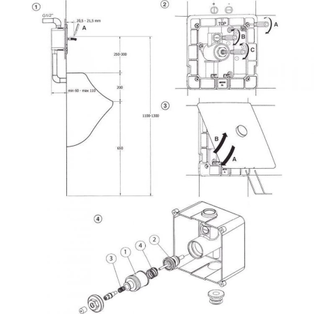 IS Сливной механизм встраиваемый для писсуара с задней подводкой,с кнопкой (механическое управление)