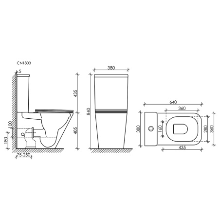 Ceramicanova Бачок для унитаза CUBIC Rimles, двойной смыв 3/6