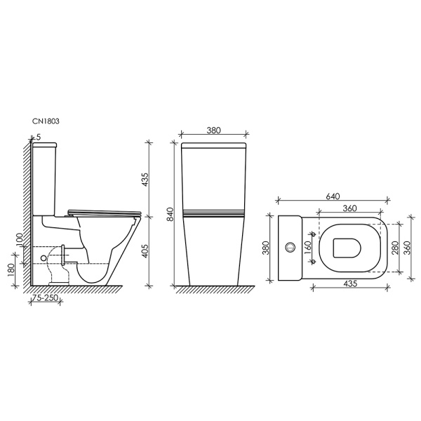 Ceramicanova Бачок для унитаза CUBIC Rimles, двойной смыв 3/6