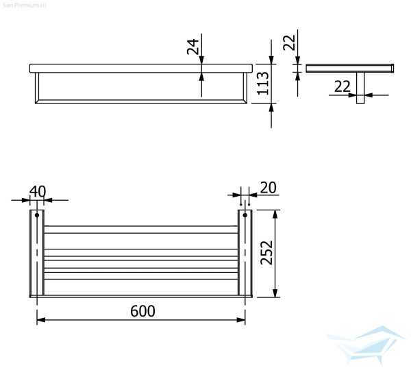 KLUDI-VELA C   держатель для полотенец с полкой, L = 600 мм белый матовый