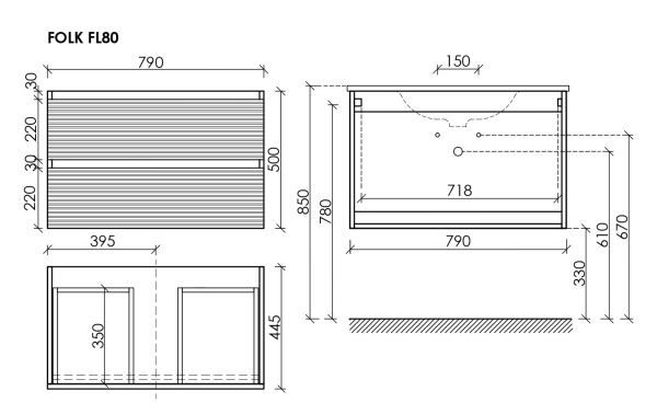 Sancos Тумба подвесная Folk, с рельефным фасадом, c двумя ящиками 790х445х500 темно серый