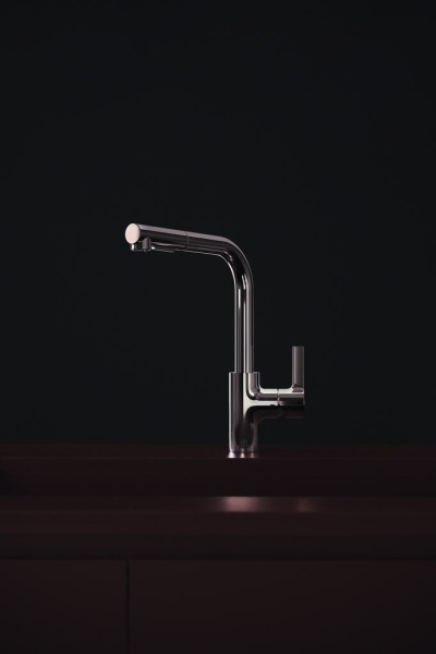 IS Смеситель для кухонной мойки GUSTO с высоким вытяжным L- изливом, хром