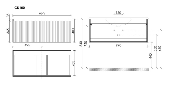 SANCOS Тумба подвесная Code 990х453х400, c одним  ящиком оснащенным доводчиками, цвет серо- бежевый