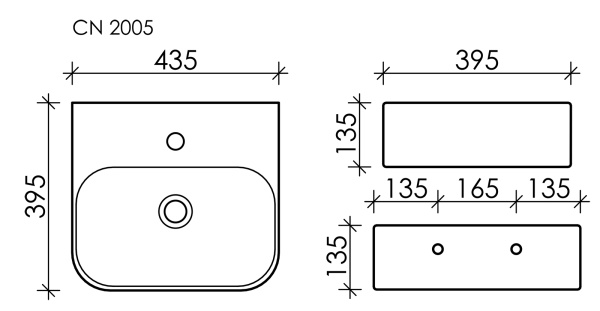 Ceramicanova Умывальник подвесной AURA с 1 отверстием для смесителя, без перелива 435*395*135мм