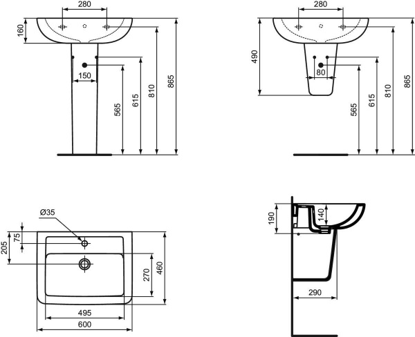 IS EUROVIT Раковина 60х46 см, 1 отверстие под смеситель, с отверстием перелива