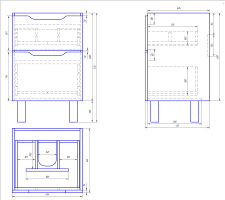 Dreja Q Plus 55см, Тумба под умывальник подвесная/напольная, 2 ящика, с опорами, белый глянец