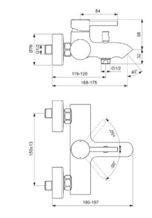 IS CERALINE Смеситель настенный для ванны/душа, хром