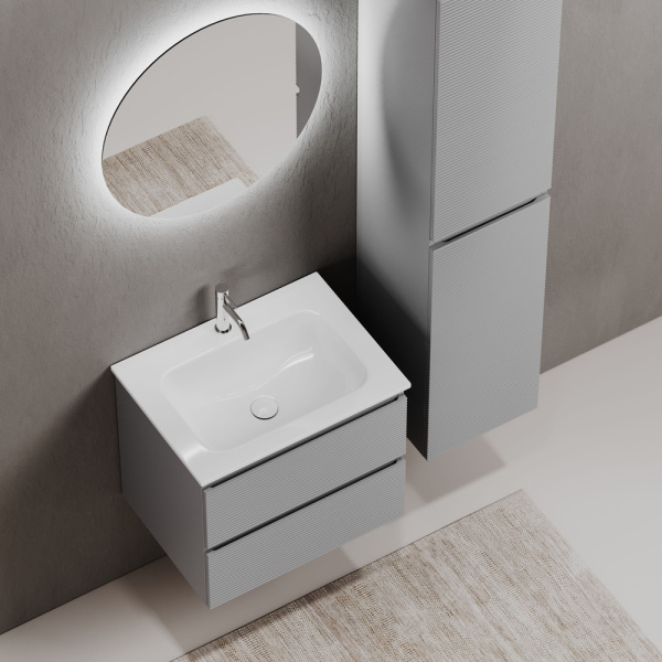 Sancos Тумба Folk подвесная с рельефным фасадом, два ящика, доводчики, 590х445х500, Ergraut soft