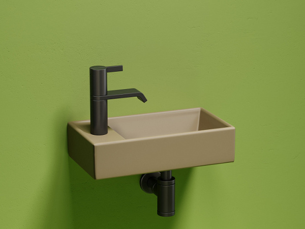 Умывальник подвесной прямоугольный (чаша справа, отверстие под смеситель слева) цвет капучино матовы