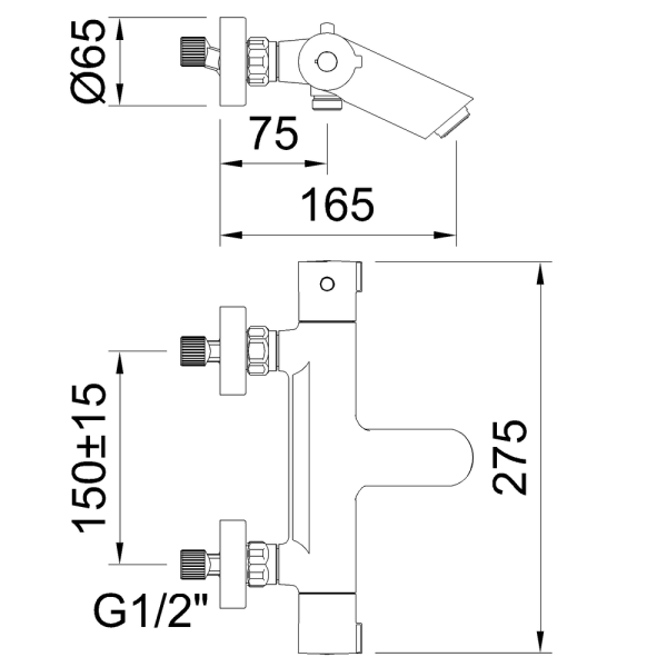 CLEVER UP! URBAN Смеситель для ванны и душа, термостат, матовый черный