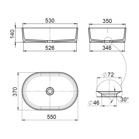 Раковина Radostone Элиза 550*370*140 белый матовый
