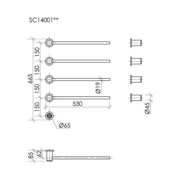 Sancos Полотенцесушитель Linea электрический встраиваемый , черный матовый