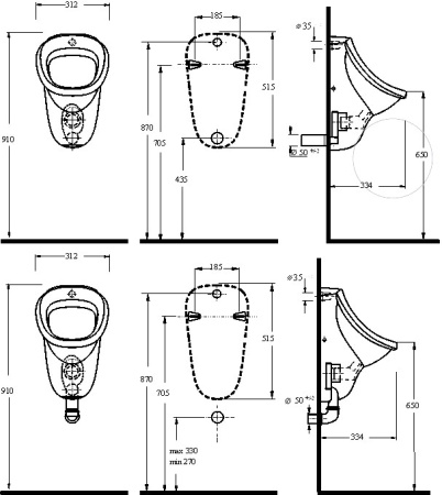 37108001 Eri Писсуар с гигиеническим покрытием в комплекте с сифоном (внутренняя подводка) 37108001