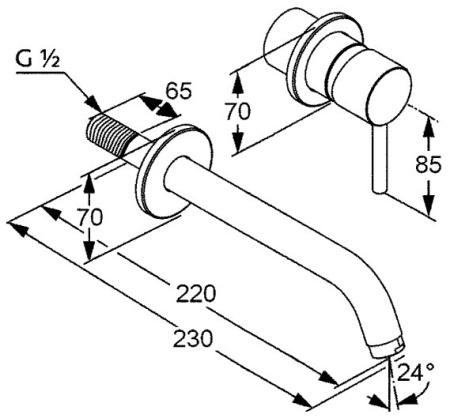 KLUDI BOZZ Смеситель для раковины встраиваемый, внешняя часть, излив 230 мм