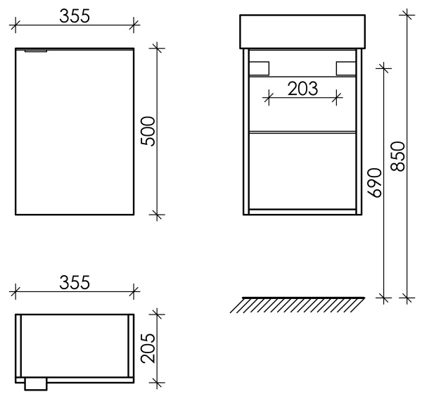 Sancos Тумба подвесная Mini с распашной дверцей 355х205х500, внутри 1 полка, правая бел. гл.
