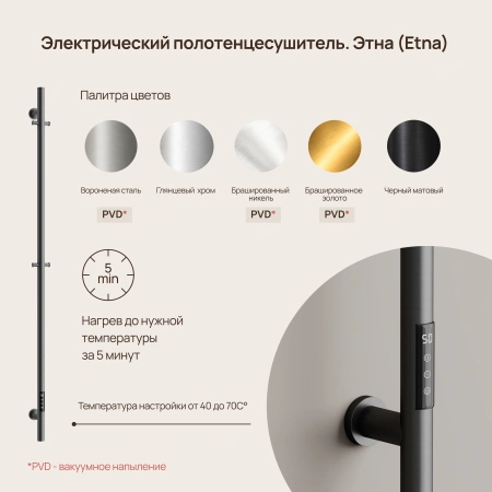 Sancos Полотенцесушитель Etna электрический 150x3 I-образный, вороненая сталь