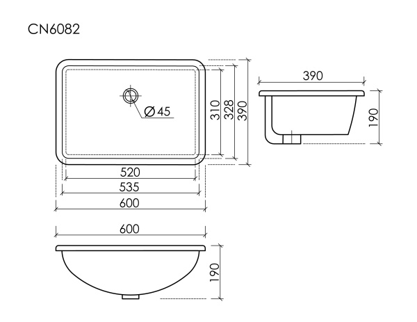 Ceramicanova Умывальник прямоугольной встраиваемый снизу Era 600x390x190 мм цвет белый
