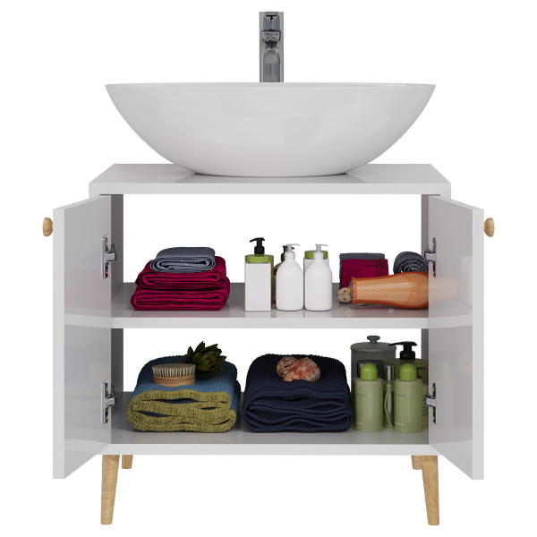 *Dreja LUNO 60см, Тумба напольная, 2дв., белый глянец, под ум. Триумф