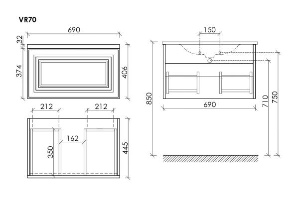 Sancos Тумба подвесная Very, один ящик, доводчики, система пл. закрыв. 690х445х406 бежевый