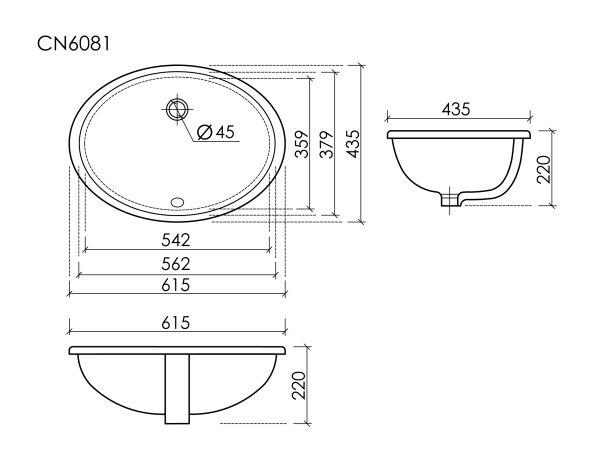 Ceramicanova Умывальник овальный встраиваемый снизу Era 615x435x220 мм цвет белый