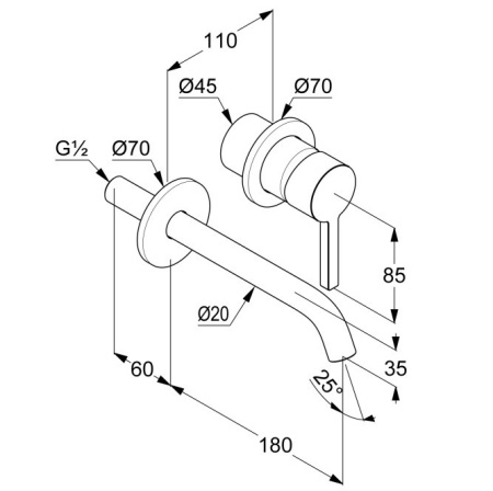 KLUDI NOVA FONTE Pura Смеситель для раковины встраиваемый, внешняя часть, излив 190 мм, чёрный мат