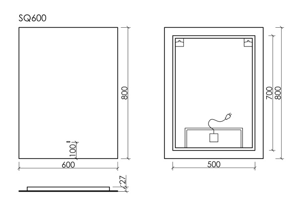 SANCOS Зеркало SQUARE 600х800 с подсветкой, арт. SQ600