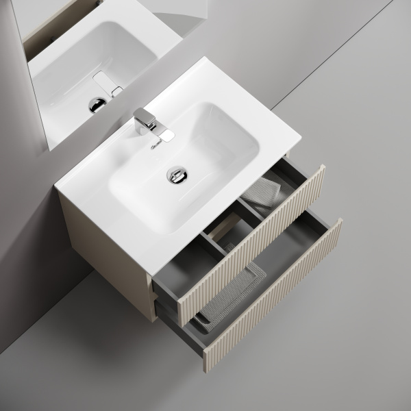 Sancos Тумба подвесная Snob T два ящика, доводч., система Soft close 690х445х500,Beige Soft 