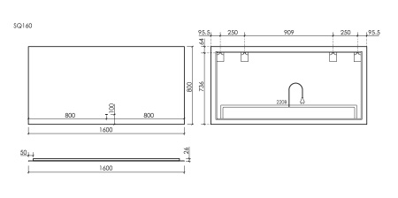 SANCOS Зеркало SQUARE 1600х800 с подсветкой, арт. SQ1600