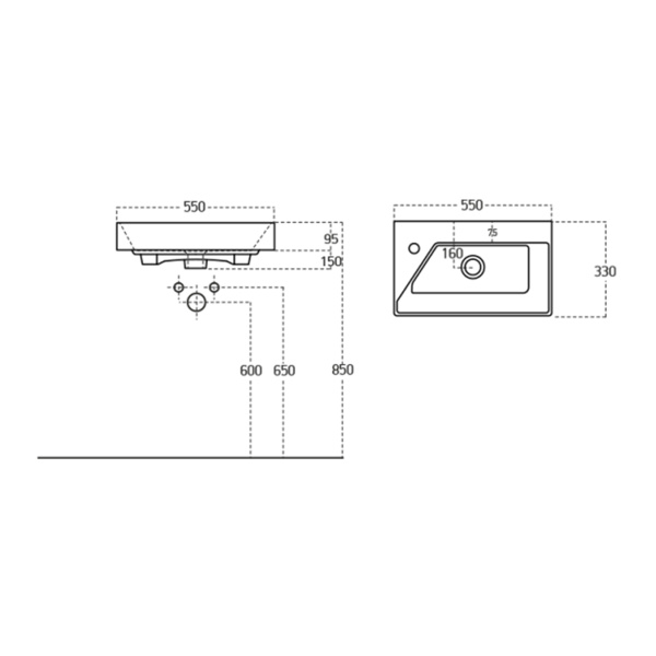 17055-KL Умывальник Слим Синерджи 55