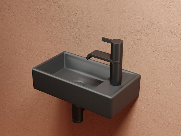 Умывальник подвесной прямоугольный (чаша слева, отверстие под смеситель справа) цвет темный антрацит